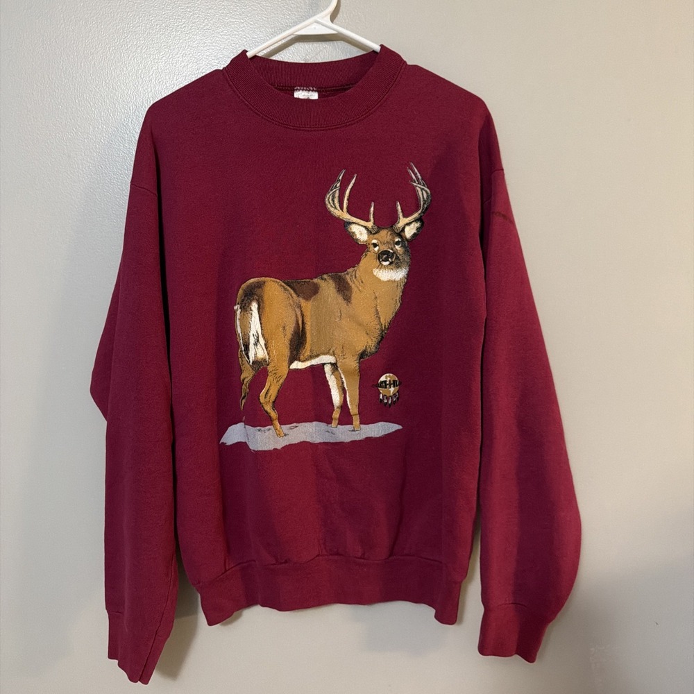 Vintage Made In USA Fruit of the Loom Crewneck L Buck Graphic Native Winter